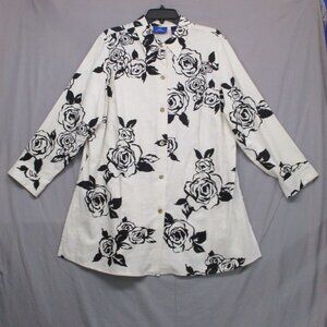 JH Collectable Linen Blend Rose Floral All Over Print Tunic White Women Size | 1